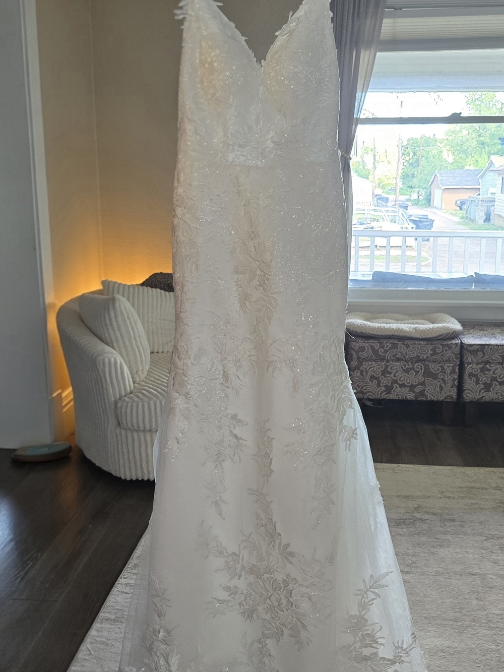 Ivory Embroidered Lace Wedding Gown - V-Neck New Custom No Tags